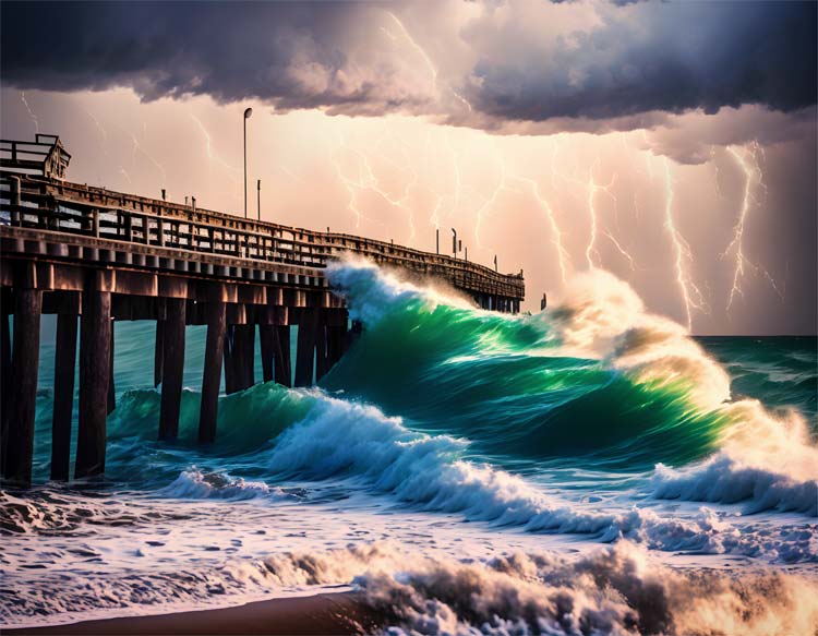 Iconic fishing pier against the storm